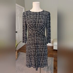 Vince Camuto Black White Dress Knot 3/4 Sleeves Work Office Size 6